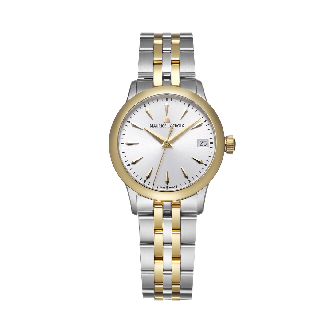 Jubileumsur til dame i stål med sølvfarget tallskive og quartzverk. Kan graveres på baklokket.